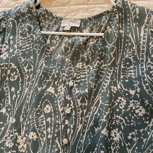 LOFT Olive and White Floral Blouse